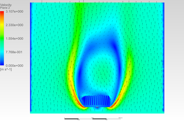 Plate-Fin-heat-sink-cht-simulation-FetchCFD-Image-Velocity-vectors-contour-view-2.PNG - High-quality image for the Plate Fin Heat Sink CHT simulation project
