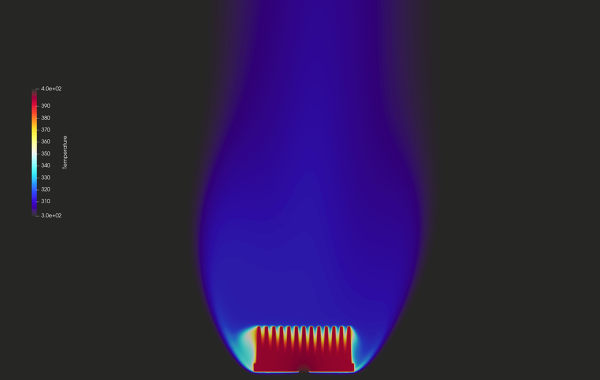 Finned-heat-sink-cht-simulation-FetchCFD-Image-Temp-contour-view-2.PNG - High-quality image for the Finned Heat Sink Conjugate Heat Transfer (CHT) Simulation project