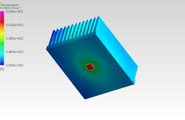 Finned-heat-sink-cht-simulation-FetchCFD-Image-Temp-surface-contour-view-2.PNG - High-quality image for the Finned Heat Sink Conjugate Heat Transfer (CHT) Simulation project