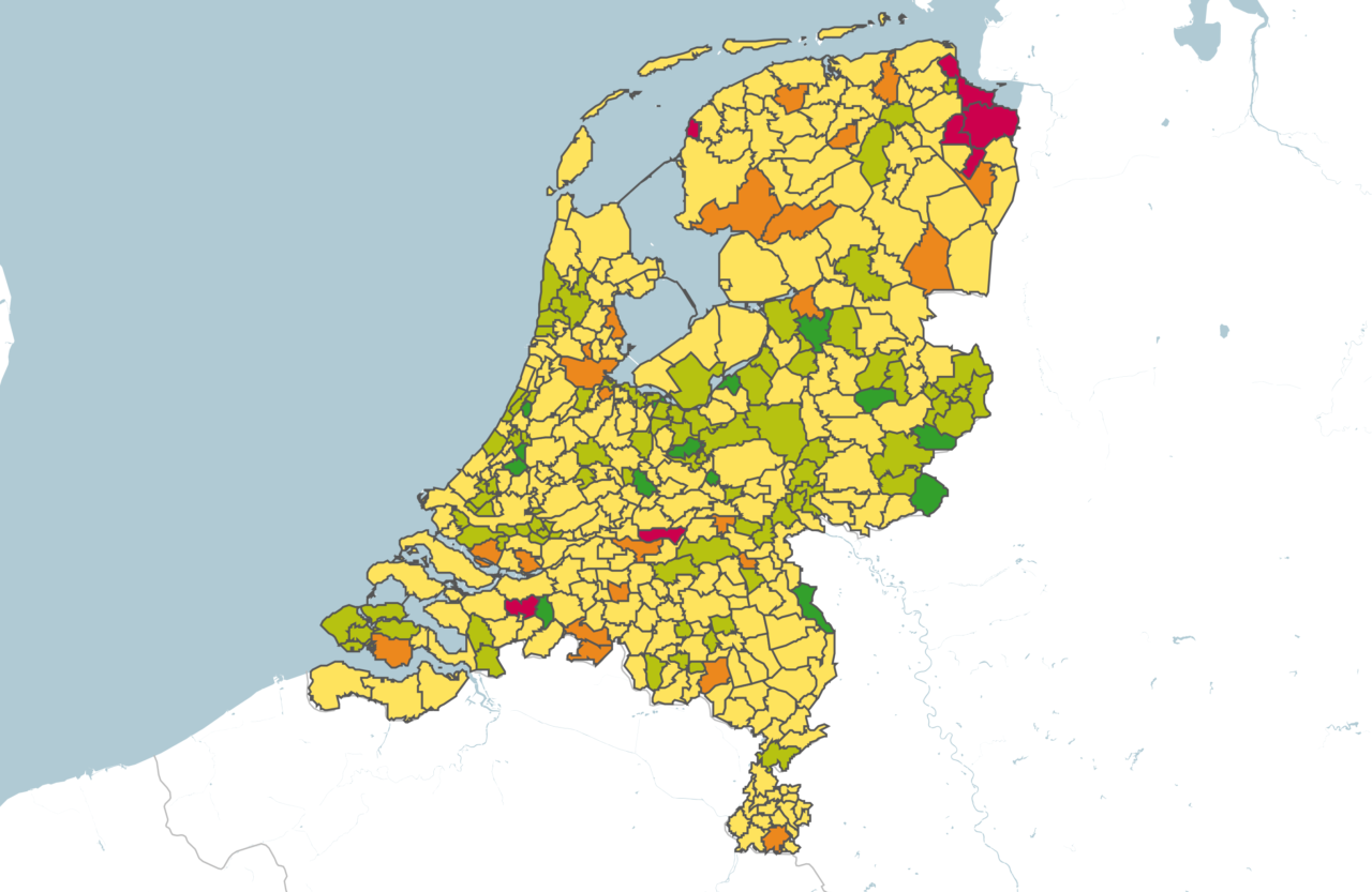 Plattegrond van Nederland met scores op fietsgebied