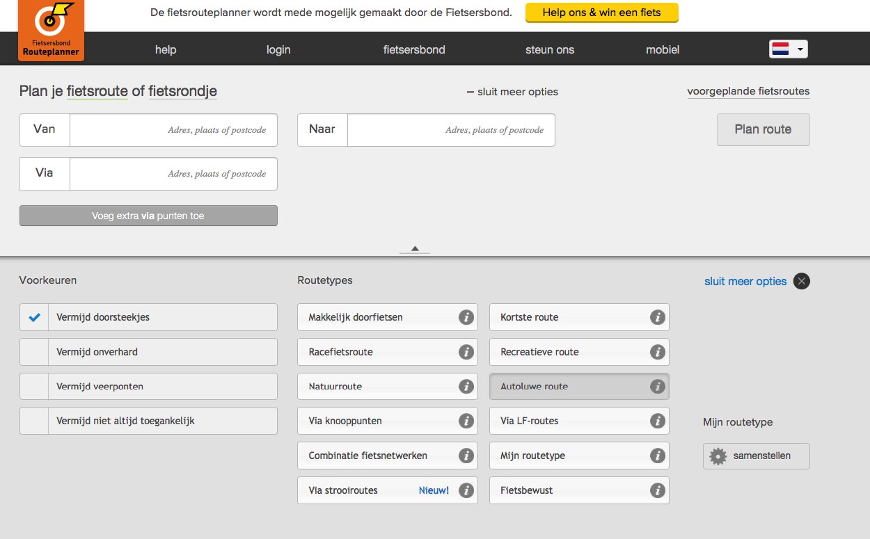 Alle keuzes in de routeplanner