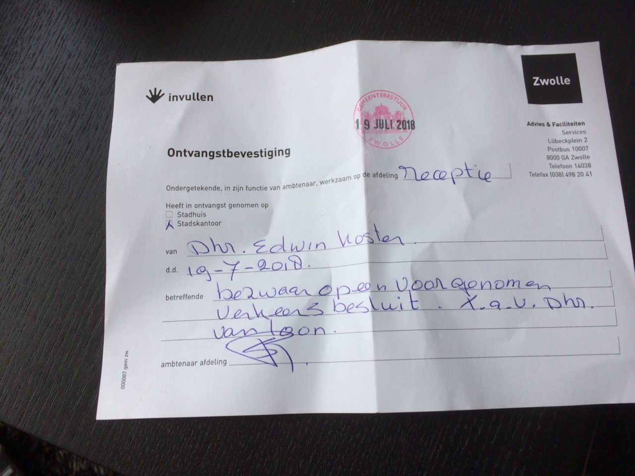 Ontvangstbevestiging