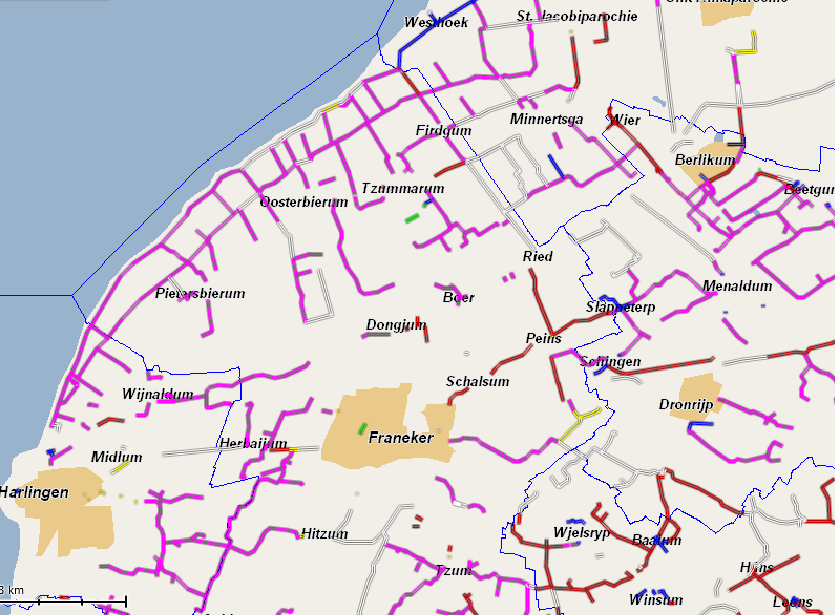 Kaart met wegen van 80 km zonder fietsvoorzieningen