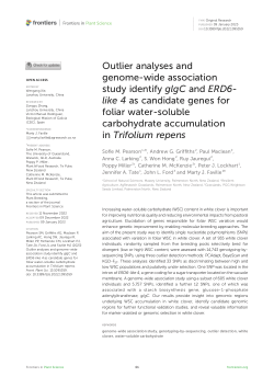Outlier analyses and genome-wide association study identify glgC and ERD6-like 4 as candidate genes for foliar water-soluble carbohydrate accumulation in Trifolium repens