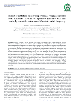 Impact of guttation fluid from perennial ryegrass infected with different strains of <i>Epichloe festucae</i> var. <i>lolii</i> endophyte on <i>Microctonus aethiopoides</i> adult longevity