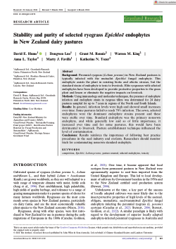 Stability and purity of selected ryegrass <i>Epichloë </i>endophytes in New Zealand dairy pastures
