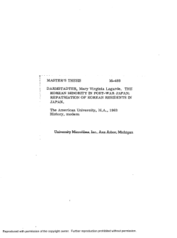 KOREAN MINORITY IN POSTWAR JAPAN: REPATRIATION OF KOREAN RESIDENTS IN JAPAN