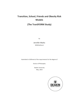 Transition, school, friends and obesity risk models (the TranSFORM study)