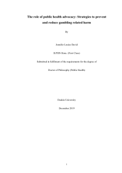 The role of public health advocacy: Strategies to prevent and reduce gambling related harm