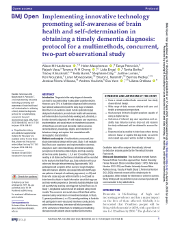Implementing innovative technology promoting self-awareness of brain health and self-determination in obtaining a timely dementia diagnosis: protocol for a multimethods, concurrent, two-part observational study