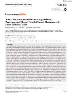‘I Felt Like I Was Invisible’: Nursing Students' Experiences of Mental Health Clinical Placement—A Cross‐Sectional Study