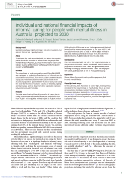 Individual and national financial impacts of informal caring for people with mental illness in Australia, projected to 2030