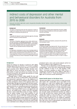 Indirect costs of depression and other mental and behavioural disorders for Australia from 2015 to 2030