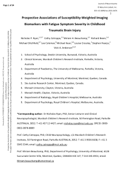 Prospective Associations of Susceptibility-Weighted Imaging Biomarkers with Fatigue Symptom Severity in Childhood Traumatic Brain Injury