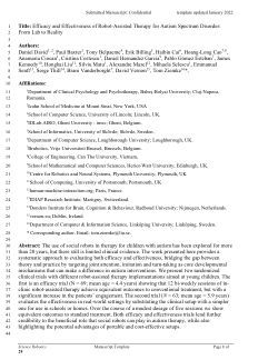 Efficacy and effectiveness of robot-assisted therapy for autism spectrum disorder: From lab to reality