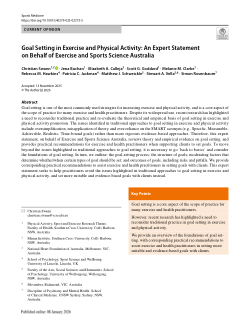Goal Setting in Exercise and Physical Activity: An Expert Statement on Behalf of Exercise and Sports Science Australia