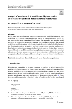 Analysis of a mathematical model for multi-phase motion and local non-equilibrium heat transfer in a blast furnace