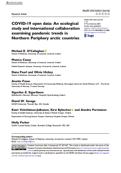 COVID-19 open data: An ecological study and international collaboration examining pandemic trends in Northern Periphery arctic countries