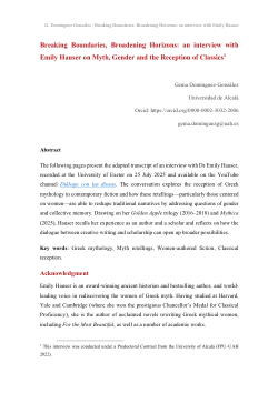 Breaking boundaries, broadening horizons: An interview with Emily Hauser on the reception of Classics