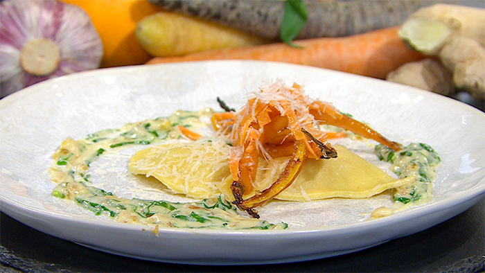 Karotten-Ravioli mit Bärlauch-Soße