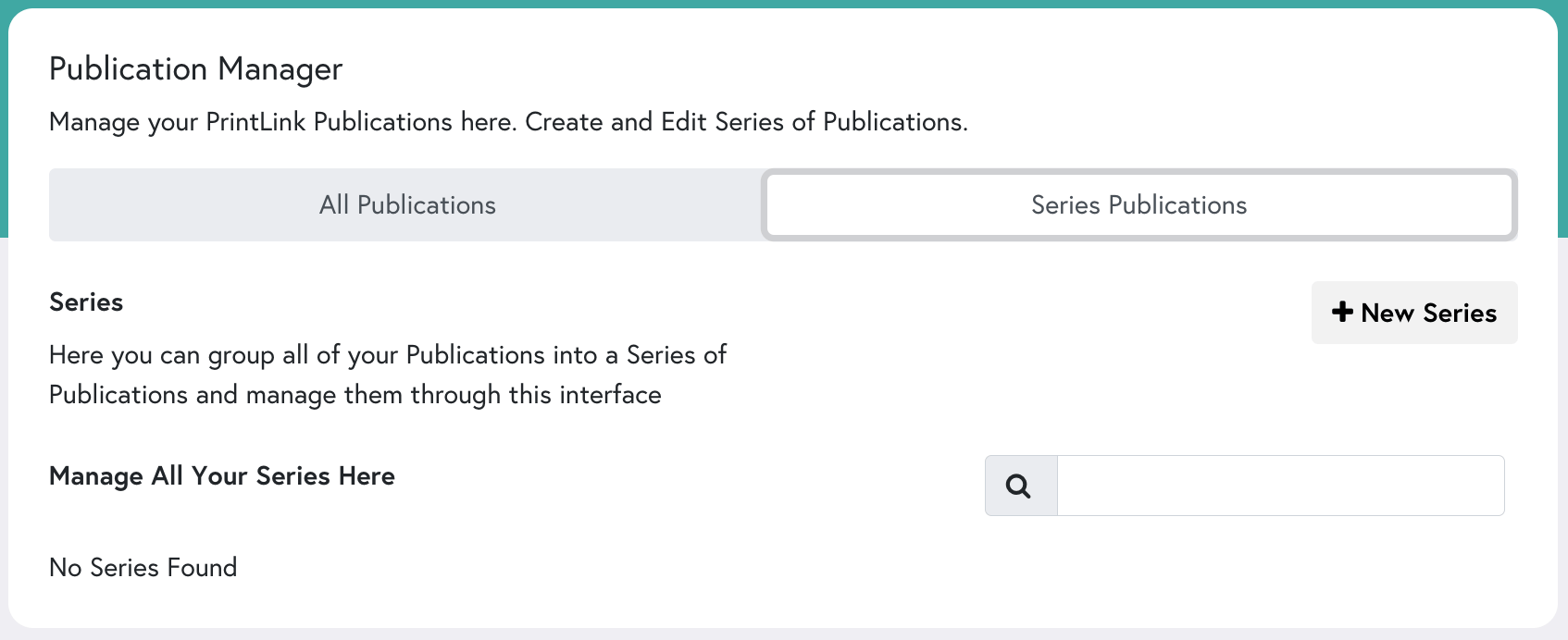 An overview of the Series Publications section for Mixam's print-on-demand service, PrintLink.