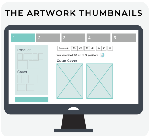 Mixam's artwork thumbnails for printing books online.