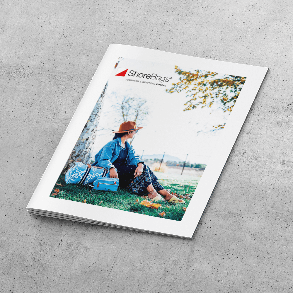 A staple bound booklet for a bag brand