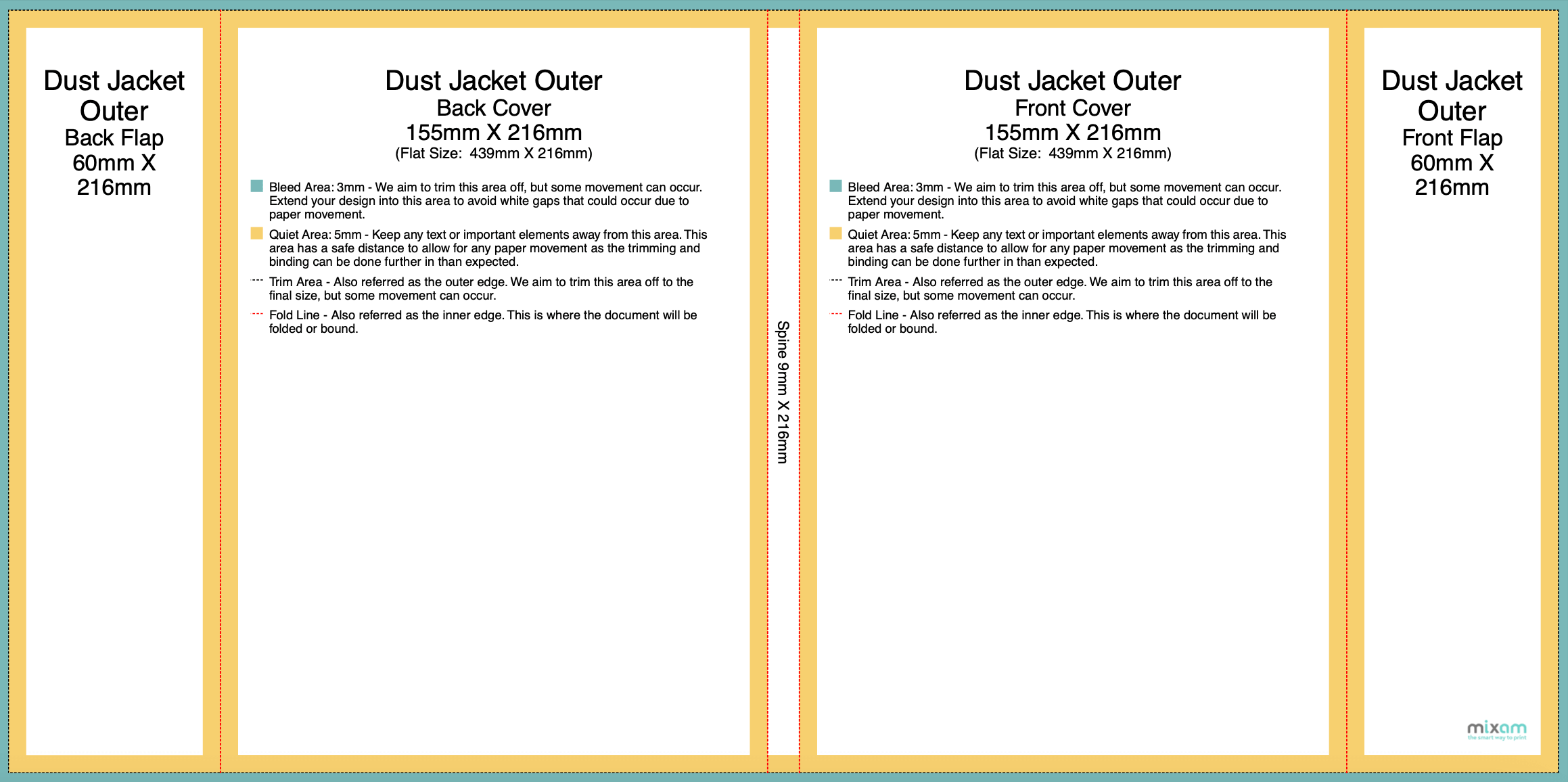 A dust jacket template with guidelines