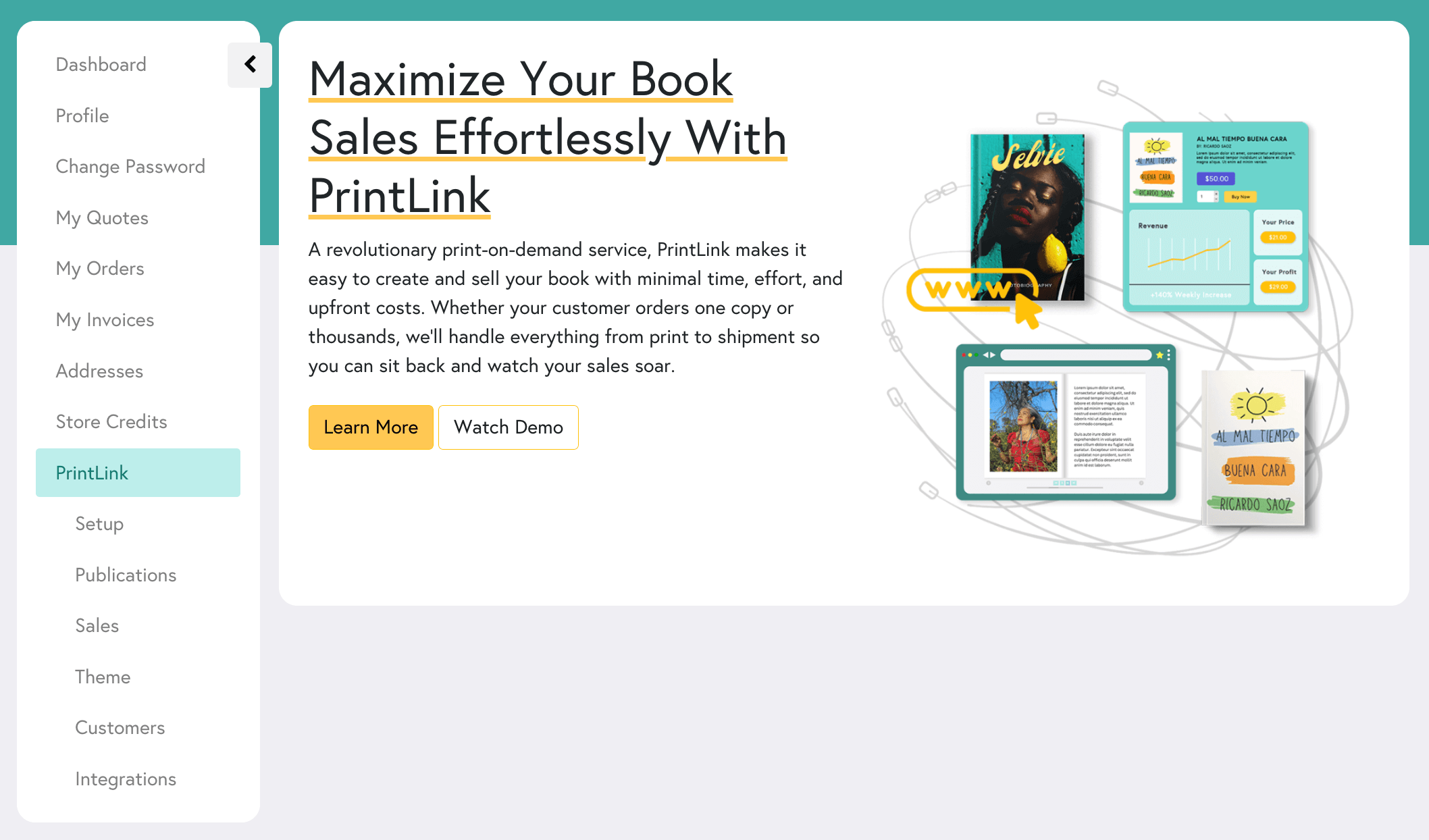 An overview of Mixam's PrintLink tab in a customer's account.