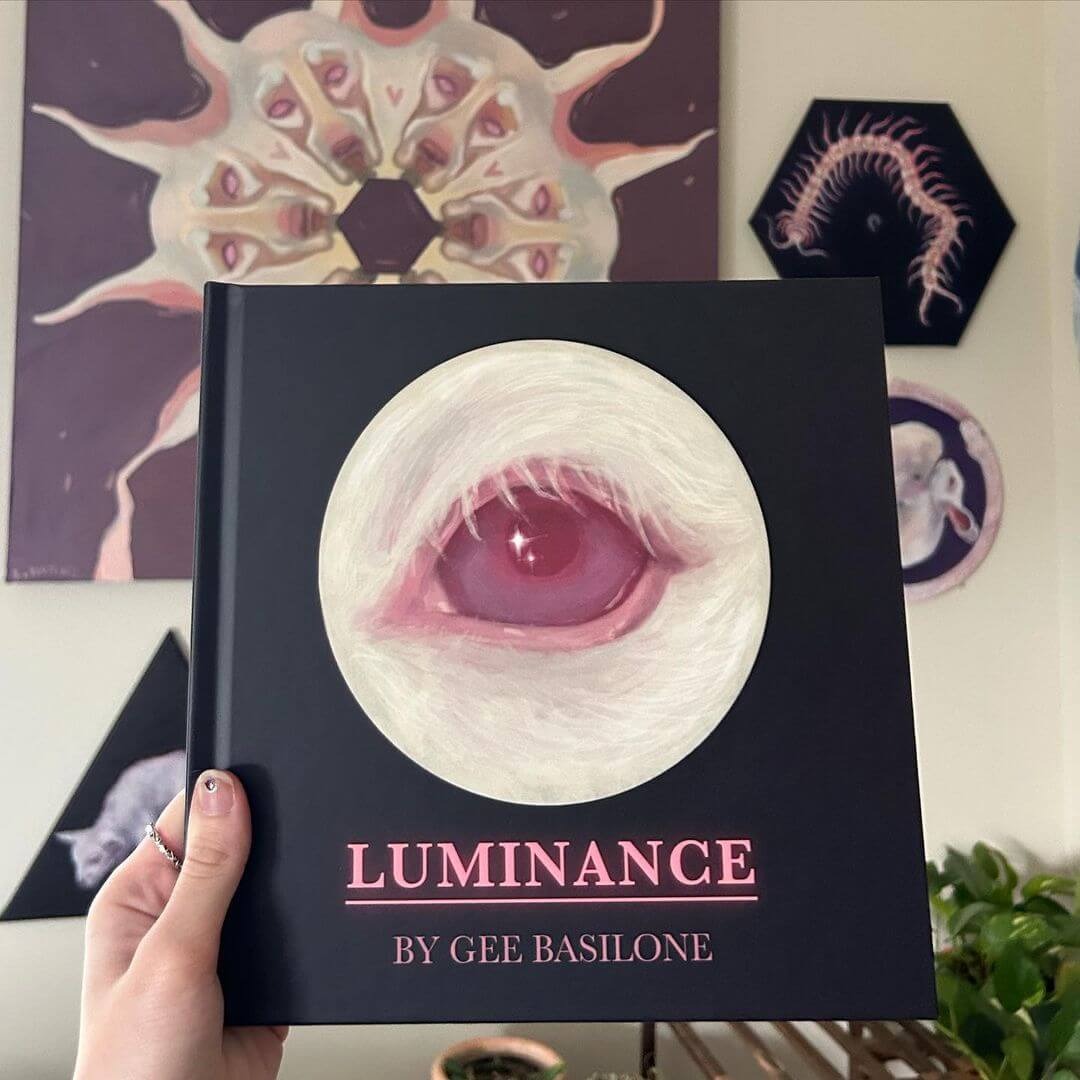 A hardcover book cover featuring close up of animal eye