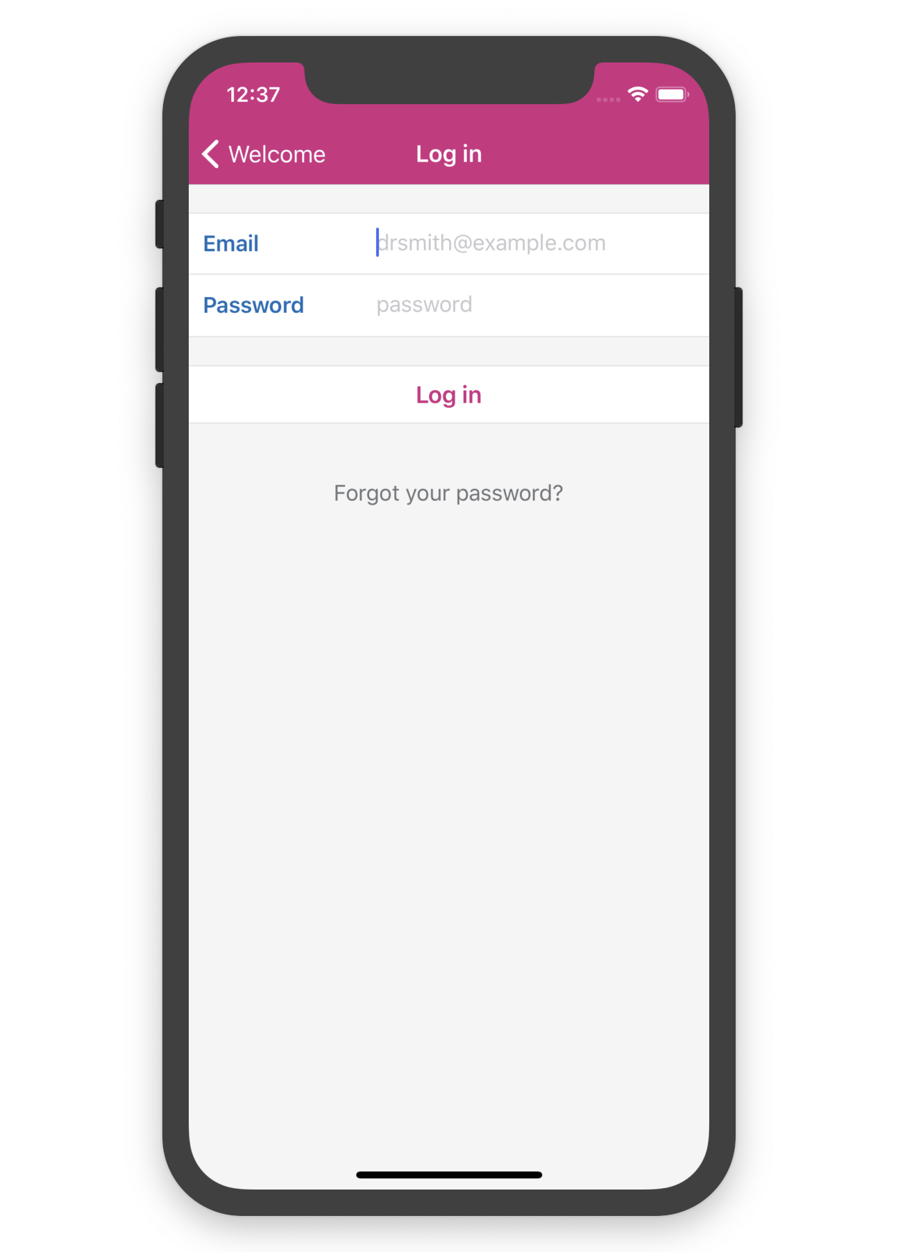 Log in page
