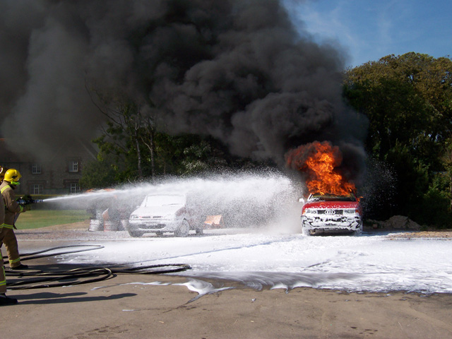 Fire crew at car fire