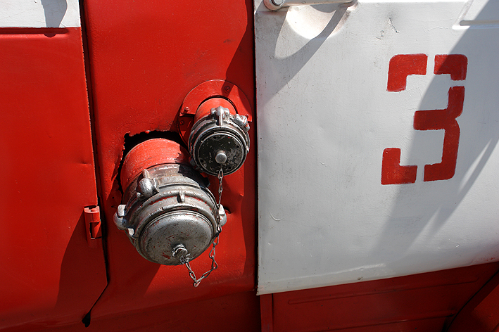 Closeup of a fire truck in Kyrgyzstan