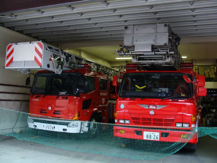 Two Tokyo Fire department Turntable ladders