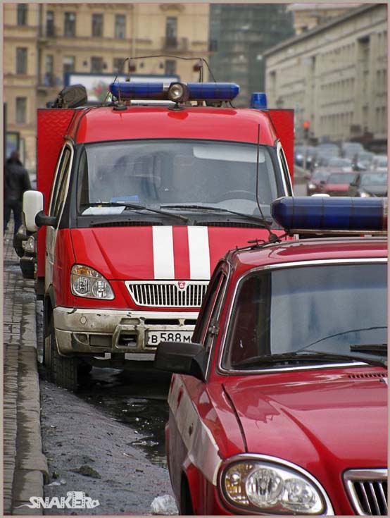 Two fire engines in St Petersburg Russia