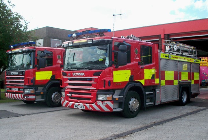 Scanias at Burton-upon-Trent Fire Station, Staffs