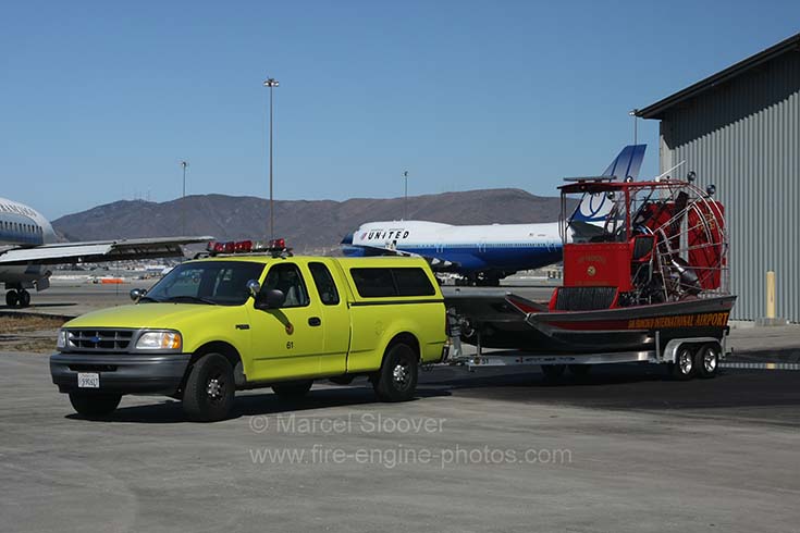 Rescue 61 with air boat SF Airport Fire department