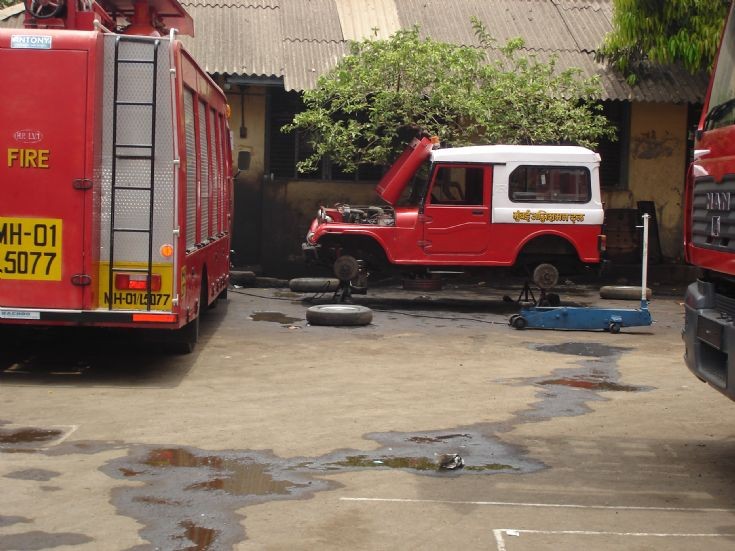 mumbai fire dept jeep in the work shop