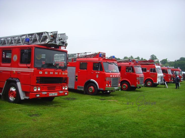 Lineup of Dennis fire engines