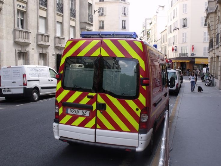 Rear view of Renault Master VSAV53 ambulance.