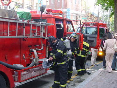 South Korean firemen in action
