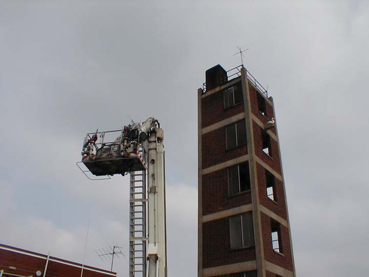 Bedford's Aerial with ladder next to Drill Tower