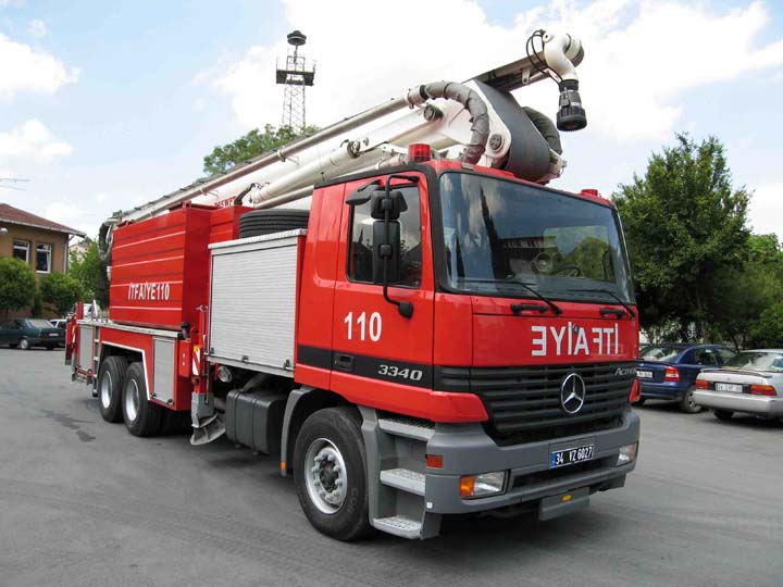 Istanbul city fire Department foam tower truck.