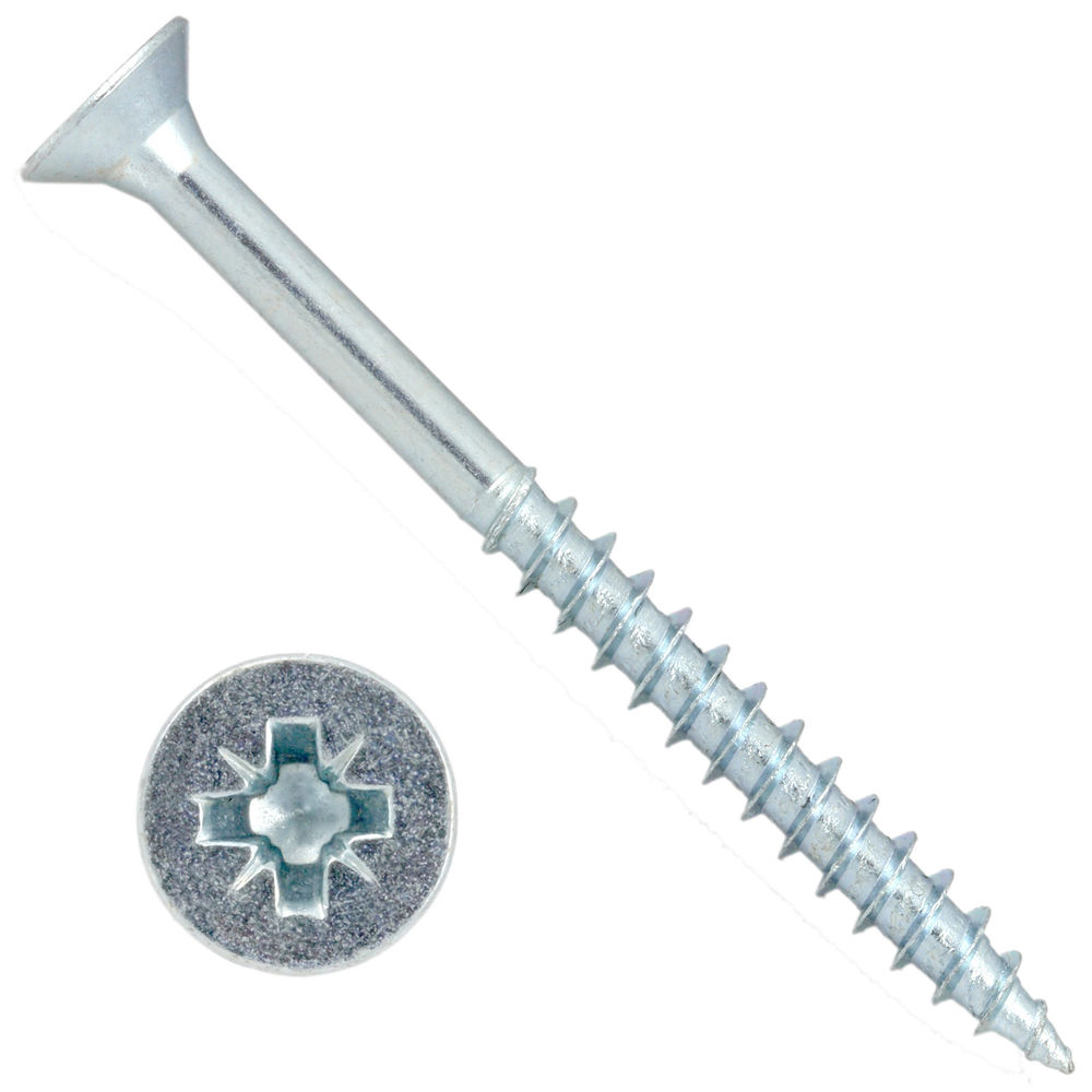 6mm Diameter Over 55mm Long Wood Screws Pozi Flat Countersunk Zinc