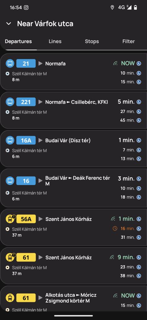App BudapestGO: schermata che mostra gli autobus in arrivo live