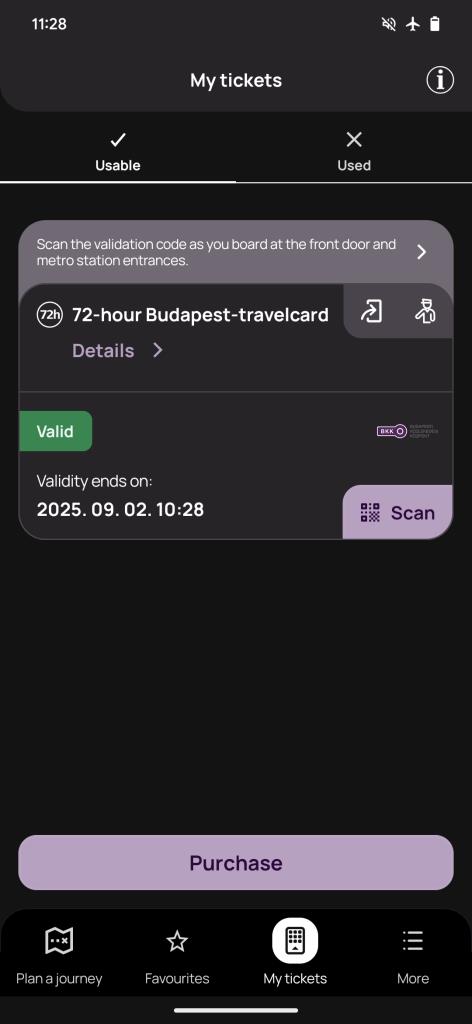 App BudapestGO: schermata travelcard