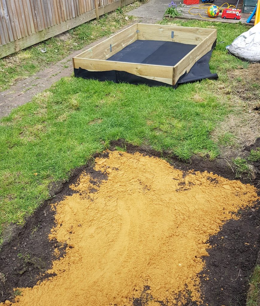 Laying bed of sand below the frame.