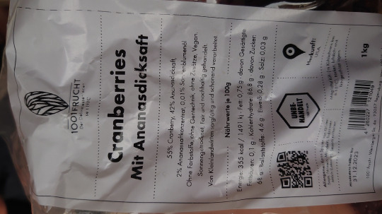 dried cranberries Kalorien-Nährwerte