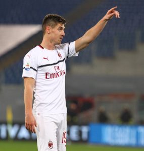 Gara Di Seria A Tra Roma E Milan Allo Stadio Olimpico Di Roma. Krzysztof Piatek In Azione