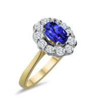 Oval Sapphire In Large Halo 1Ct Mount Yellow Gold
